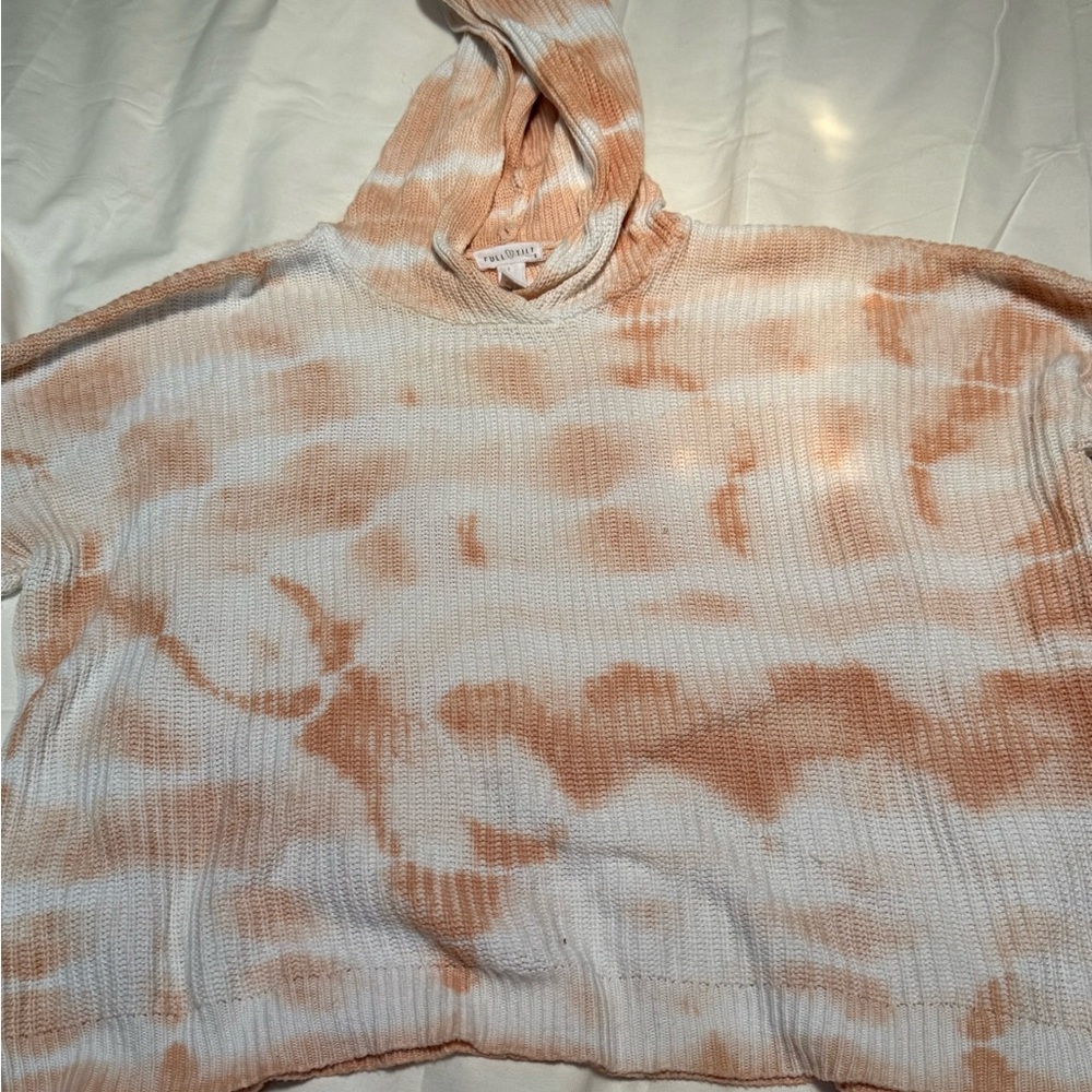 Full Tilt S Tie Dye Knit Hoodie Orange White Pullover Lightweight Sweater,Y2K